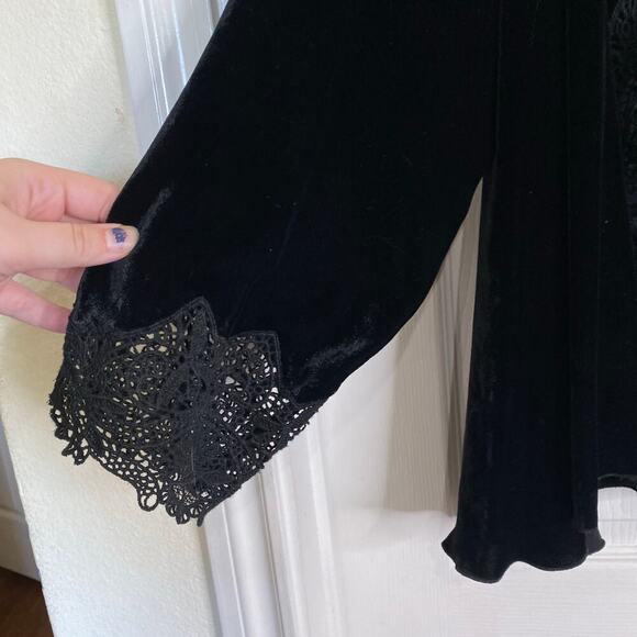 JOHNNY WAS 4LoveandLiberty Velvet Black Cardigan Whimsigoth 90s Witchy Boho Med - Picture 4 of 7